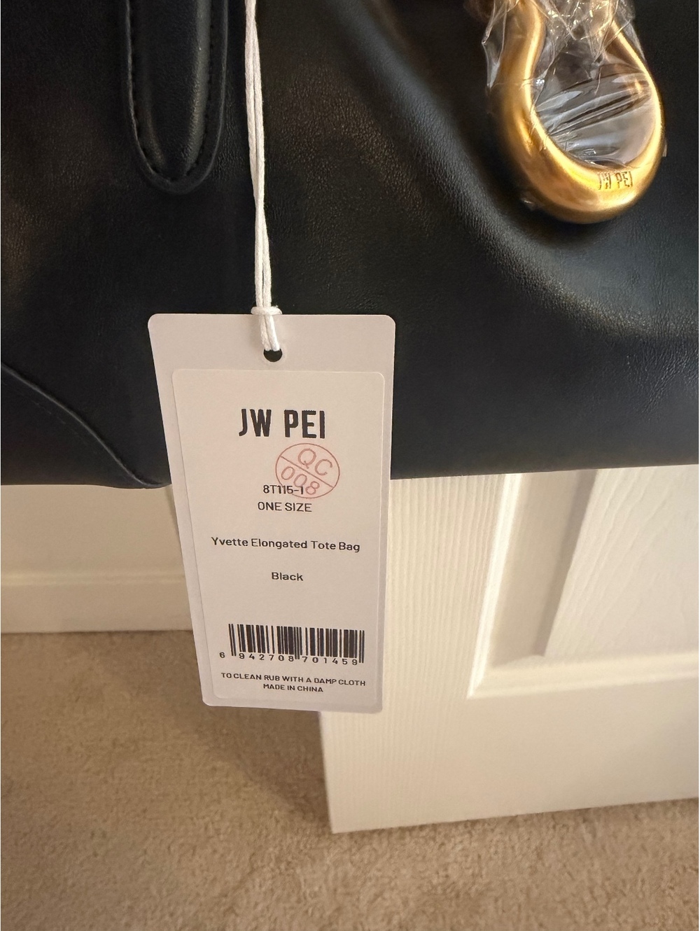 JW PEI Yvette Elongated Tote Bag Vegan Leather Black with Gold Hardware - Picture 3 of 5